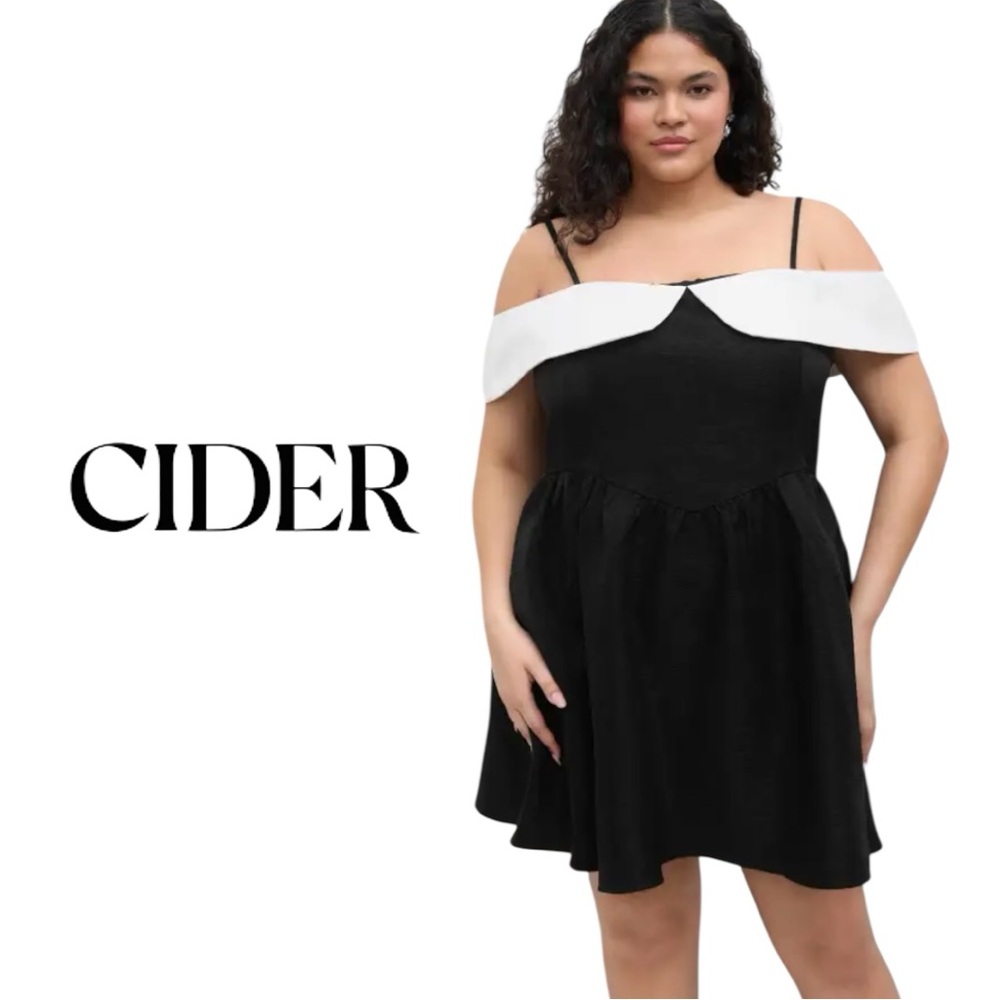 Cider Off Shoulder Mini Dress Black White NWT Plus Size 3X